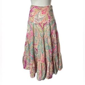 100% Cotton Ralph Lauren 1X Skirt Madi Paisley Boho Pink Aqua Size 18 Size 16